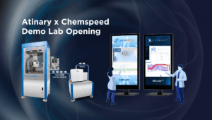 Visual of the integration between Chemspeed's Flex system and Arksuite with Atinary's AI platform, SDLabs, as part of their Demo Lab Opening.